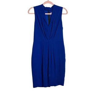 H&M cobalt blue V neck sleeveless ruched lined dress